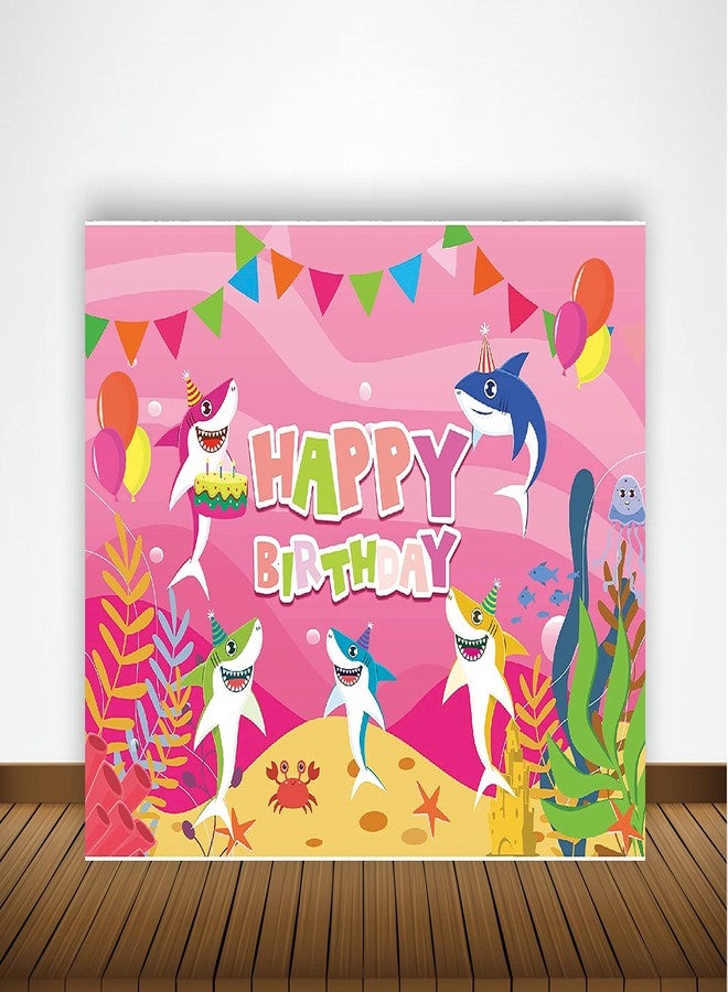 ثيم ماي بارتي زينة حفلات عيد ميلاد مستوحاة من أغنية بيبي شارك مع لافتة خلفية "عيد ميلاد سعيد" للبنات والأولاد (4 أقدام × 4 أقدام) - Image 1